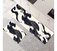 Alfombras de Cocina de 2 Piezas, Alfombra Cocina Lavable Antideslizante Súper Absorbente, Alfombra Baño Secado Rapido para Pasillo, Comedor, Entrada, Lavandería Charcoal 50x80cm+50x150cm 1-1052