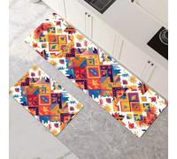 Alfombras de Cocina de 2 Piezas, Alfombra Cocina Lavable Antideslizante Súper Absorbente, Alfombra Baño Secado Rapido para Pasillo, Comedor, Entrada, Lavandería Colourful 70x100cm+70x210cm 1-1014