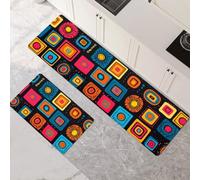 Alfombras de Cocina de 2 Piezas, Alfombra Cocina Lavable Antideslizante Súper Absorbente, Alfombra Baño Secado Rapido para Pasillo, Comedor, Entrada, Lavandería Colourful 30x50cm+30x90cm 1-1139
