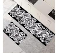 Alfombras de Cocina de 2 Piezas, Alfombra Cocina Lavable Antideslizante Súper Absorbente, Alfombra Baño Secado Rapido para Pasillo, Comedor, Entrada, Lavandería Charcoal 80x120cm+80x240cm 1-1047