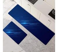 Alfombras de Cocina de 2 Piezas, Alfombra Cocina Lavable Antideslizante Súper Absorbente, Alfombra Baño Secado Rapido para Pasillo, Comedor, Entrada, Lavandería Blue 100x160cm+100x300cm 1-1066
