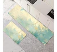 Alfombras de Cocina de 2 Piezas, Alfombra Cocina Lavable Antideslizante Súper Absorbente, Alfombra Baño Secado Rapido para Pasillo, Comedor, Entrada, Lavandería Teal 40x60cm+40x120cm 1-596