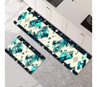 Alfombras de Cocina de 2 Piezas, Alfombra Cocina Lavable Antideslizante Súper Absorbente, Alfombra Baño Secado Rapido para Pasillo, Comedor, Entrada, Lavandería Teal 100x160cm+100x300cm 1-682