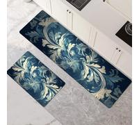 Alfombras de Cocina de 2 Piezas, Alfombra Cocina Lavable Antideslizante Súper Absorbente, Alfombra Baño Secado Rapido para Pasillo, Comedor, Entrada, Lavandería Teal 70x100cm+70x210cm 1-683