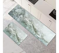 Alfombras de Cocina de 2 Piezas, Alfombra Cocina Lavable Antideslizante Súper Absorbente, Alfombra Baño Secado Rapido para Pasillo, Comedor, Entrada, Lavandería Teal 50x80cm+50x150cm 1-674