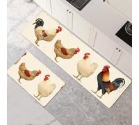 Alfombras de Cocina de 2 Piezas, Alfombra Cocina Lavable Antideslizante Súper Absorbente, Alfombra Baño Secado Rapido para Pasillo, Comedor, Entrada, Lavandería Chickens 120x180cm+120x360cm 1-1242