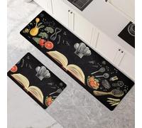 Alfombras de Cocina de 2 Piezas, Alfombra Cocina Lavable Antideslizante Súper Absorbente, Alfombra Baño Secado Rapido para Pasillo, Comedor, Entrada, Lavandería Black 80x120cm+80x240cm 1-1103