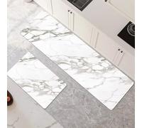 Alfombras de Cocina de 2 Piezas, Antideslizantes, Absorbentes y Lavables, Tapetes de Cocina Secado Rapido, Tapete Marble para Pasillo, Entrada, Hogar, Oficina, Lavandería 50x80cm+50x150cm 6-1268