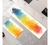 Alfombras de Cocina de 2 Piezas, Antideslizantes, Absorbentes y Lavables, Tapetes de Cocina Secado Rapido, Tapete Watercolor para Pasillo, Entrada, Hogar, Oficina, Lavandería 50x80cm+50x150cm 6-455