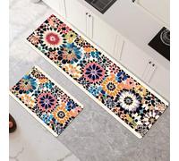 Alfombras de Cocina de 2 Piezas, Antideslizantes, Absorbentes y Lavables, Tapetes de Cocina Secado Rapido, Tapete Mandala para Pasillo, Entrada, Hogar, Oficina, Lavandería 40x60cm+40x120cm 6-1351
