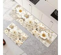 Alfombras de Cocina de 2 Piezas, Antideslizantes, Absorbentes y Lavables, Tapetes de Cocina Secado Rapido, Tapete Flower para Pasillo, Entrada, Hogar, Oficina, Lavandería 50x80cm+50x150cm 6-1286