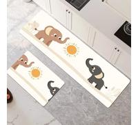 Alfombras de Cocina de 2 Piezas, Antideslizantes, Absorbentes y Lavables, Tapetes de Cocina Secado Rapido, Tapete Elefantes para Pasillo, Entrada, Hogar, Oficina, Lavandería 50x80cm+50x150cm 6-1399