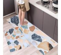 Alfombras de Cocina de 2 Piezas Estilo Terrazo, Antideslizante Absorbe, Alfombras de Piso Fragmentos De Mármol, Lavables a Máquina para Cocina Junto al Fregadero, Pasillo 60x90cm+60x180 cm, Beige