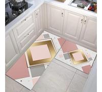 Alfombras De Cocina De 2 Piezas Geometría Moderna, Antideslizante Absorbe, Alfombras De Piso Cubo Dorado, Lavables A Máquina para Cocina Junto Al Fregadero, Pasillo 43x75cm+43x150 cm, Gris Rosado
