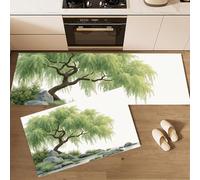 Alfombras De Cocina De 2 Piezas Minimalista Chino, Antideslizante Absorbe, Alfombras De Piso Sauce Piedra, Lavables A Máquina para Cocina Junto Al Fregadero, Pasillo 50x80cm+50x150 cm, Verde Claro