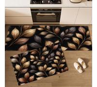 Alfombras De Cocina De 2 Piezas Naturalismo, Antideslizante Absorbe, Alfombras De Piso Hojas Doradas, Lavables A Máquina para Cocina Junto Al Fregadero, Pasillo 40x60cm+40x120 cm, Marrón