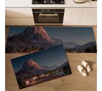 Alfombras de Cocina de 2 Piezas Oasis del Desierto tapetes de Cocina Montañas Desierto Casas Antideslizantes y Lavables Alfombra de Piso Naranja-Rojo, para Pasillo lavandería, 50x80cm+50x150 cm