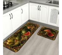 Alfombras de cocina de bosque otoñal para suelo, alfombras rústicas suaves y suaves con diseño de ardilla y sandía, alfombras decorativas acolchadas cómodas y lavables para fregaderos de cocina