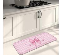 Alfombras de cocina de corazón de melocotón para piso, lindo patrón de lazo clásico suaves, alfombras acolchadas para el día de San Valentín, cómodas y lavables, para fregaderos de cocina, lavadero