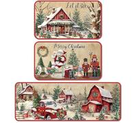 Alfombras de Cocina de Navidad, 3 Piezas/Set 47x16 & 24x16 Mat de Cocina de Navidad de Santa, alfombras absorbentes Suaves, Estera no Lavable para el hogar para decoración Interior del hogar