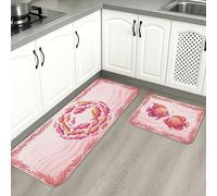 Alfombras de cocina de peces de melocotón para piso, lindas alfombras suaves con patrón acuático, acolchadas para verano, cómodas, lavables, para fregaderos de cocina, lavadero, baño, 2 piezas