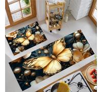 Alfombras De Cocina Flores De Diamante 3D Juegos De 2 Alfombrillas De Plantas De Ensueño Juego De Tapetes De Entrada Lavables Antideslizantes Antifatiga Blandas, Violeta Claro, 43X75+43X150Cm