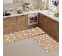 Alfombras de Cocina Flores Silvestres Cisne Blanco Tapetes de Cocina Animales Dibujos Animados Antideslizantes y Lavables Alfombra de Piso para Pasillo Entrada lavandería, 40x60cm+40x120cm, Beige