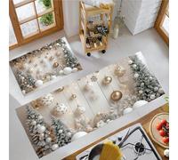 Alfombras de Cocina Fondo Navideño Antideslizantes Juego de 2 Alfombra Tema Del Festival Lavables Alfombra de Suelo Absorbentes para Delante del Fregadero, Pasillo y Comedor, Beige, 40x60cm+40x120cm