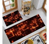 Alfombras de Cocina Futurista, Juego de 2 Piezas, alfombras y Alfombrillas con Geometría Luminosa, Antideslizantes y Lavables para entradas, cocinas vestíbulos, Color Naranja, 43x75cm+43x150 cm