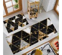 Alfombras de Cocina Geometría Moderna, Juego de 2 Piezas, alfombras con Textura De Mármol, Antideslizantes y Lavables para entradas, cocinas vestíbulos, En Blanco Y Negro, 43x75cm+43x150 cm