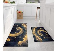 Alfombras de Cocina Luna Creciente Estrellas Juegos de 2, 40x60cm+40x120cm Alfombras Antifatiga, Alfombras Curación Al Estilo De Los Cuentos De Hadas Antideslizantes Para Cocina, Fregadero, Oficina