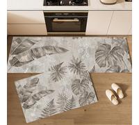 Alfombras de Cocina Muro De Hormigón Retro Antideslizantes de 2 Piezas, Tapetes de Cocina Monstera De Hoja De Plátano Alfombra de Piso Lavables para Pasillo, Comedor y Entrada, 40x60cm+40x120cm