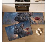 Alfombras De Cocina Para El Suelo 2 Unidades,Escenas Animales Bajo Un Cielo Estrellado Alfombras De Cocina Antideslizantes Y Lavables, Bulldog Francés Alfombras De Cocinas Antifatiga 43×75Cm+43×150Cm