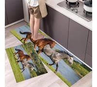 Alfombras De Cocina Para El Suelo 2 Unidades,Naturaleza Realista Alfombras De Cocina Antideslizantes Y Lavables, Caballos Galopando Por La Pradera Alfombras De Cocinas Antifatiga 44×70Cm+44×120Cm