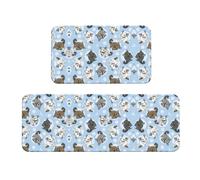Alfombras de cocina pequeñas con estampado de chinchillas y lunas, antideslizantes, lavables, 2 juegos, antideslizantes, impermeables