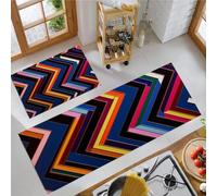 Alfombras De Cocina Rayas Coloridas En Forma De V, Alfombras De Pie Lavables 2 Piezas Juegos De Alfombra Abstracto Moderno De Piso Antideslizantes Para Cocina, Pasillo 50x80cm+50x150cm, Multicolor