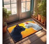 Alfombras de cocina rústicas con dos gatos enfrentados entre sí sobre un fondo naranja, felpudo para decoración de cámper, tapete de bienvenida para puerta delantera (50 x 80 cm)