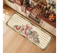 Alfombras de cocina vintage con temática navideña de 40,6 x 119,4 cm | Buffalo Check Border, alfombras para suelo de cocina, guirnalda de bayas de acebo, galletas de jengibre, mezclador retro