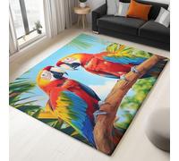 Alfombras de Dormitorio 60 x 110 cm Alfombra de Franela de Pintura Al Óleo De Pájaros Y Loros Lavable a máquina, decoración de Sala de Estar para niños y Adolescentes, Rojo Amarillo