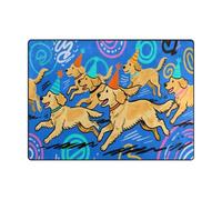 Alfombras de dormitorio de 4 x 5 pies, alfombra minimalista para niños para zonas de alto tráfico en sala de estar, dormitorio (4 x 5 pies, natural), fiesta de perros de dibujos animados