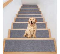 Alfombras de Escalera X5 Alfombrillas para Escalones 16x88cm Gris Claro | Peldaños De Escalera De Interior Autoadhesivas, Recortables Y Reutilizables Para Escaleras Interiores