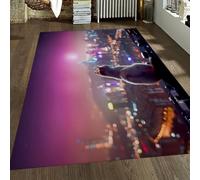 Alfombras de Estilo Industrial para Noche, Gato con Vistas a la Ciudad, alfombras Lavables Antideslizantes de Pelo bajo para salón, Dormitorio, apartamento 140x200cm