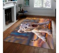 Alfombras de Estilo Vivo y Vibrante, Adorable con patrón de Cachorro Blanco de Tigre, Alfombra Lavable para salón, Dormitorio, decoración del hogar, Pelo bajo Antideslizante 140x200cm