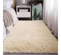 Alfombras de Habitacion 150 x 180 cm Pelo Largo Tapete Quarto Carpet Rugs Elegante Alfombras Imitación Piel Sintética, Color Crema