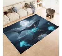 Alfombras de Habitacion Cachemira Sintética 50x80 cm DelfíN Luna Pez Fondo Impreso 3D Alfombras Lavables en Lavadora Respaldo Antideslizante Adecuado para Mesitas de Noche áreas para Mascotas