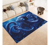 Alfombras de Habitacion Cachemira Sintética 50x80 cm Pulpo Azul del Fondo del Mar Impreso 3D Alfombras Lavables en Lavadora Respaldo Antideslizante Adecuado para Mesitas de Noche áreas para Mascotas