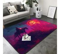 Alfombras de Halloween - Alfombra de área de calabaza, luna, bruja, caballero, 5 x 7 pies, para sala de estar, dormitorio, alfombra suave, lavable, alfombra antideslizante, alfombra de piso para