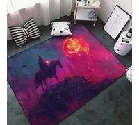 Alfombras de Halloween para decoración de sala de estar, calabaza, luna, bruja, caballero, 3 x 5 pulgadas, suaves, lavables para dormitorio, antideslizantes, para interiores y exteriores, alfombra de