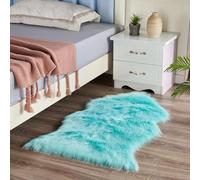 Alfombras de imitación de Piel de Oveja para dormitorios, Alfombra mullida y esponjosa, alfombras estéticas Azules, Almohadillas y Protectores, 60x100cm/23.6x39.3in