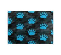 Alfombras de interior de 4 x 5 pies, lavables a máquina, alfombras para dormitorios, decoración estética del hogar (4 x 5 pies, natural), diseño de oso azul y negro camuflaje